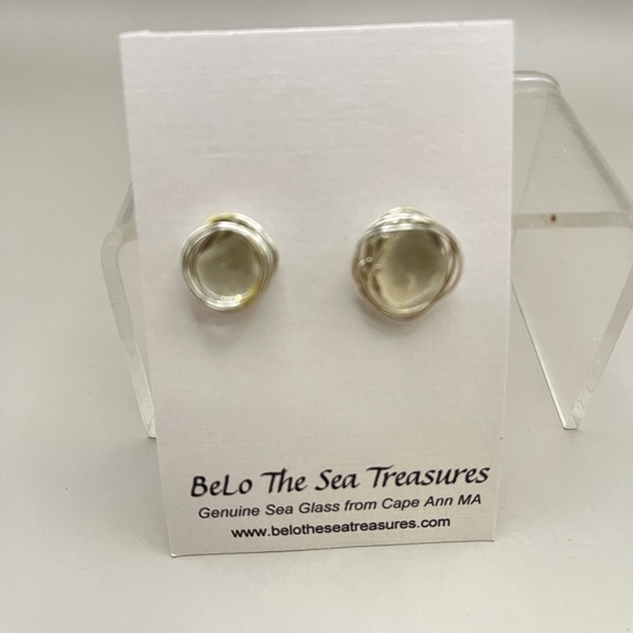 Silver Sea Glass Earrings with Frosted Seaglass Finish - Picture 1 of 4